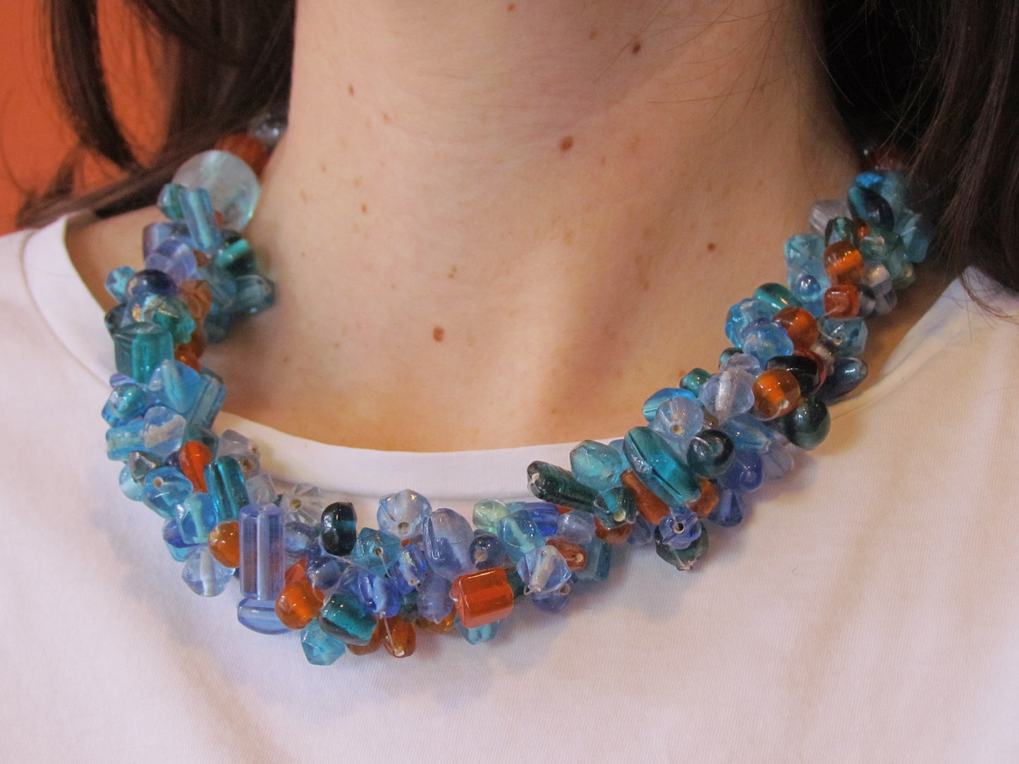 Handgemaakte blauw & oranje ketting
